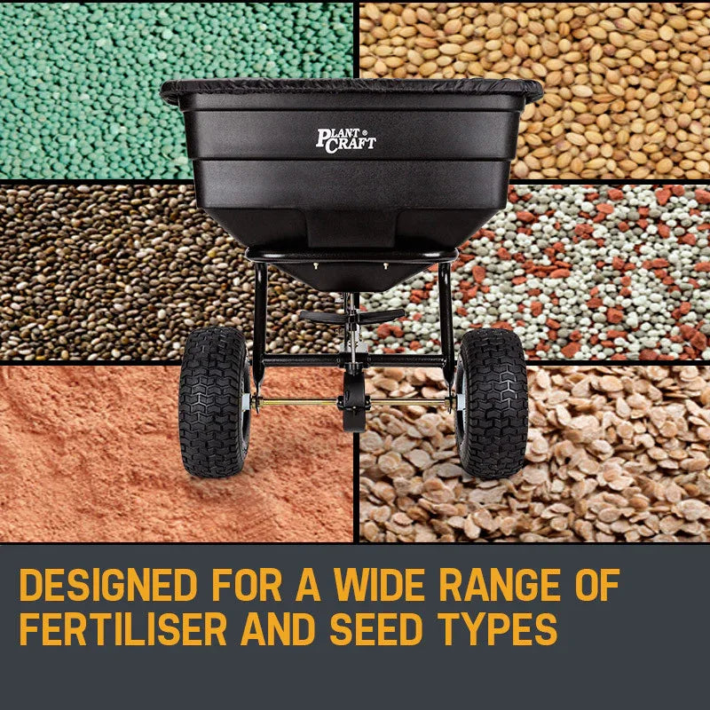 PLANTCRAFT Tow Behind Broadcast Spreader 90kg 105L Seed Fertiliser Tow Rotary - Mekamart Australia