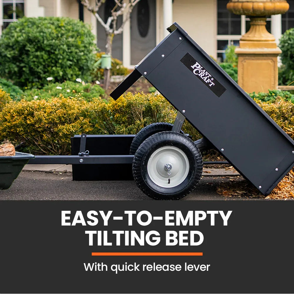 PLANTCRAFT 270kg Capacity Metal Dump Cart Garden Lawn Yard Farm Trolley, Tow Behind Ride on Mower - Mekamart Australia