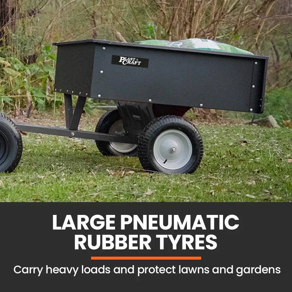 PLANTCRAFT 270kg Capacity Metal Dump Cart Garden Lawn Yard Farm Trolley, Tow Behind Ride on Mower - Mekamart Australia