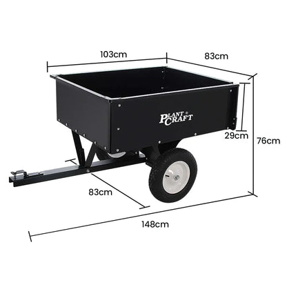 PLANTCRAFT 270kg Capacity Metal Dump Cart Garden Lawn Yard Farm Trolley, Tow Behind Ride on Mower - Mekamart Australia
