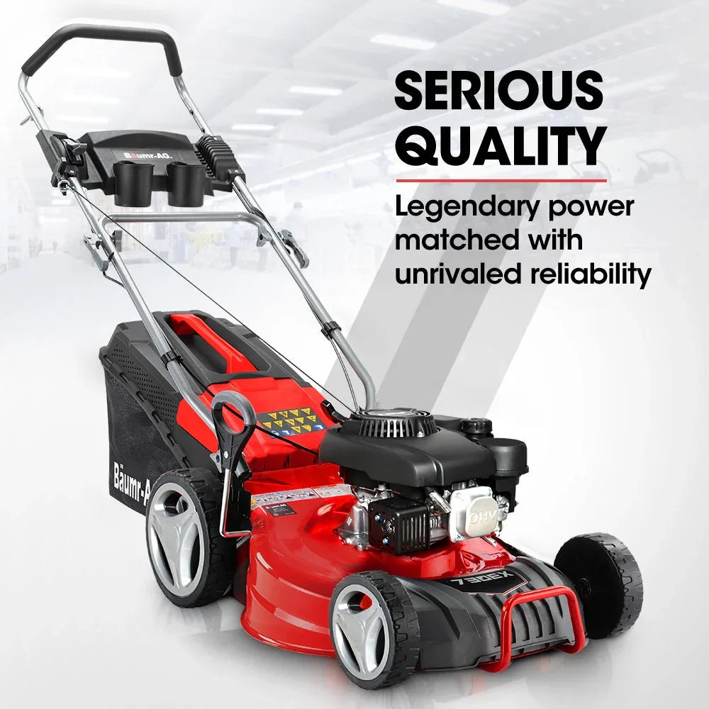 BAUMR-AG 18" 150cc Lawn Mower, 8 Heights, Steel Deck, Cup Holders, 4-Stroke Petrol Lawnmower - 730EX - Mekamart Australia