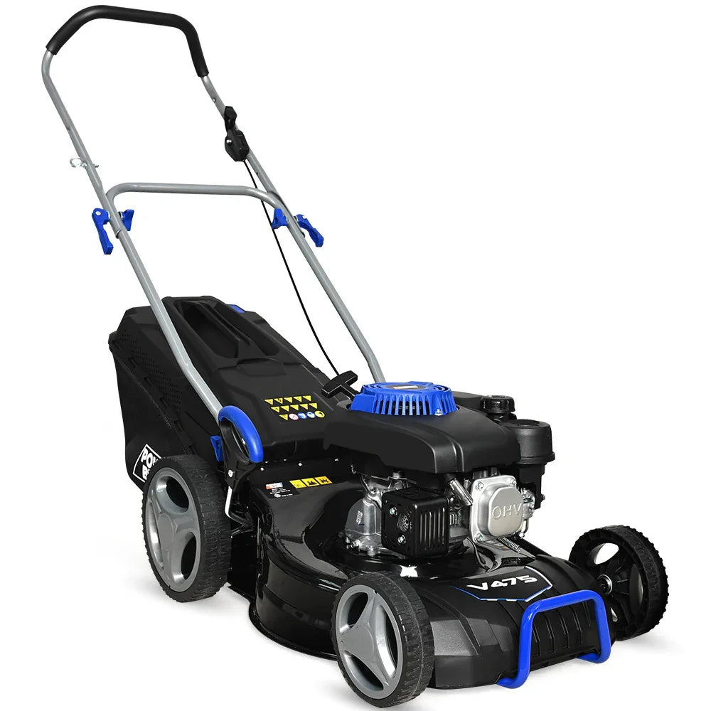 POWERBLADE 18" 150cc Lawn Mower, 8 Height, Steel Deck, 4-Stroke Petrol Lawnmower - V475 - Mekamart Australia