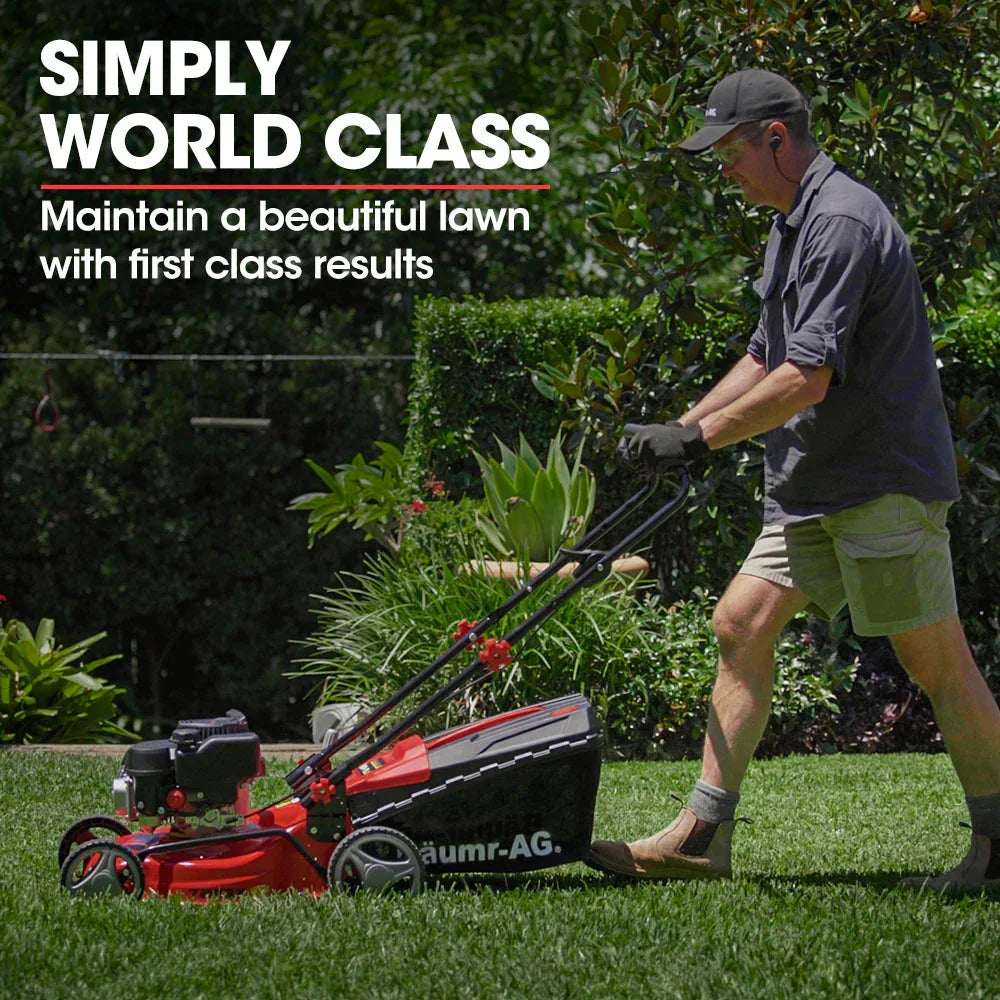 Baumr-AG Lawn Mower 139CC 17 Petrol Push Lawnmower 4-Stroke Engine Catch - Mekamart Australia