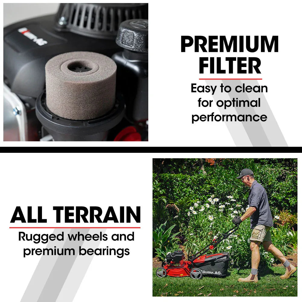 Baumr-AG Lawn Mower 139CC 17 Petrol Push Lawnmower 4-Stroke Engine Catch - Mekamart Australia