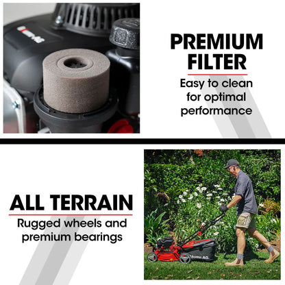Baumr-AG Lawn Mower 139CC 17 Petrol Push Lawnmower 4-Stroke Engine Catch - Mekamart Australia