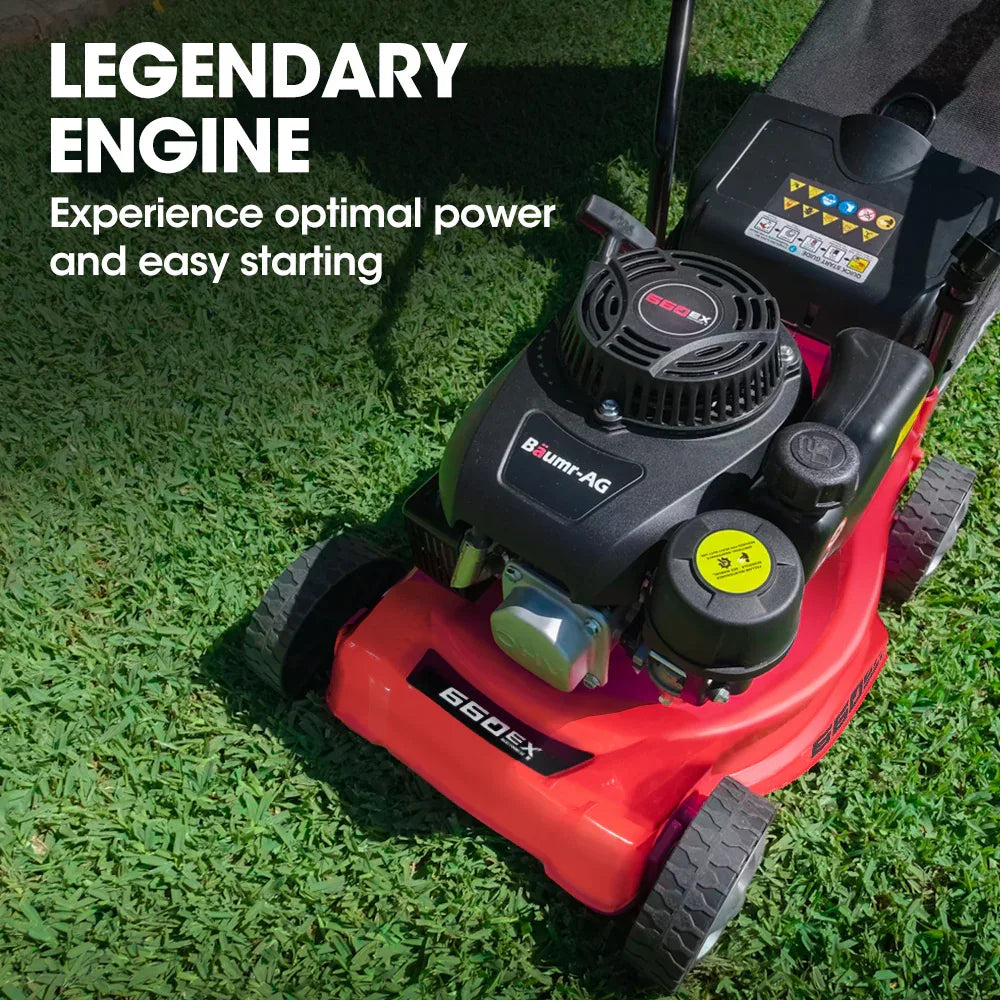 Baumr-AG 139cc Lawn Mower 4-Stroke 16 Inch Petrol Lawnmower Hand Push Engine 35L Catcher - Mekamart Australia