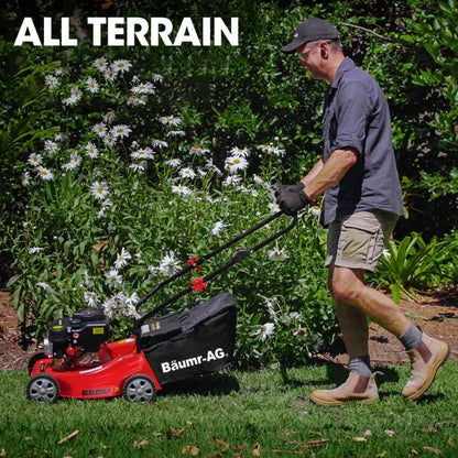 Baumr-AG 139cc Lawn Mower 4-Stroke 16 Inch Petrol Lawnmower Hand Push Engine 35L Catcher - Mekamart Australia