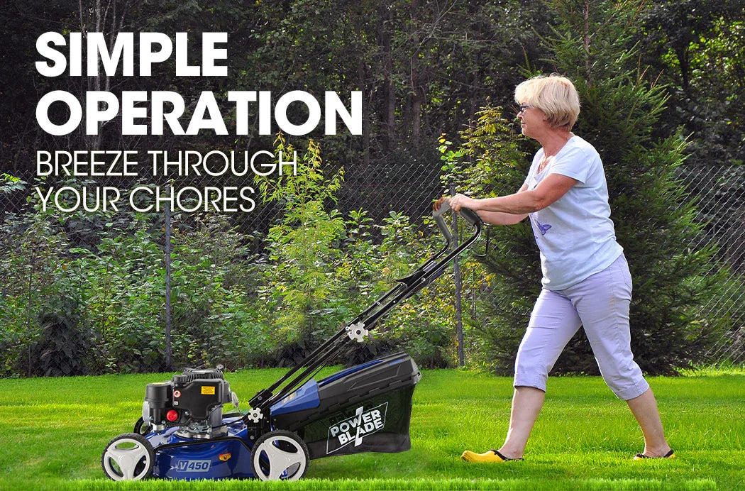 POWERBLADE Lawn Mower 139CC 17 - Petrol Powered Push Lawnmower 4 Stroke Engine - Mekamart Australia