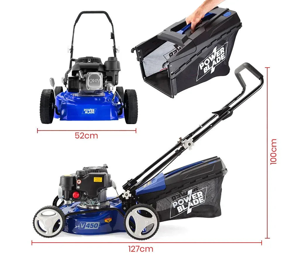 POWERBLADE Lawn Mower 139CC 17 - Petrol Powered Push Lawnmower 4 Stroke Engine - Mekamart Australia