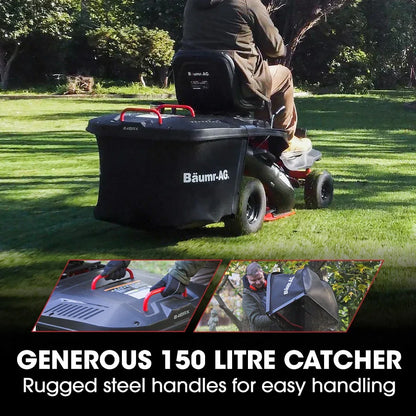 BAUMR-AG 24" Ride On Lawn Mower, Lithium Electric Start System, 6HP 224cc, 5 Cut Heights, Catcher and Mulch Kit - Mekamart Australia
