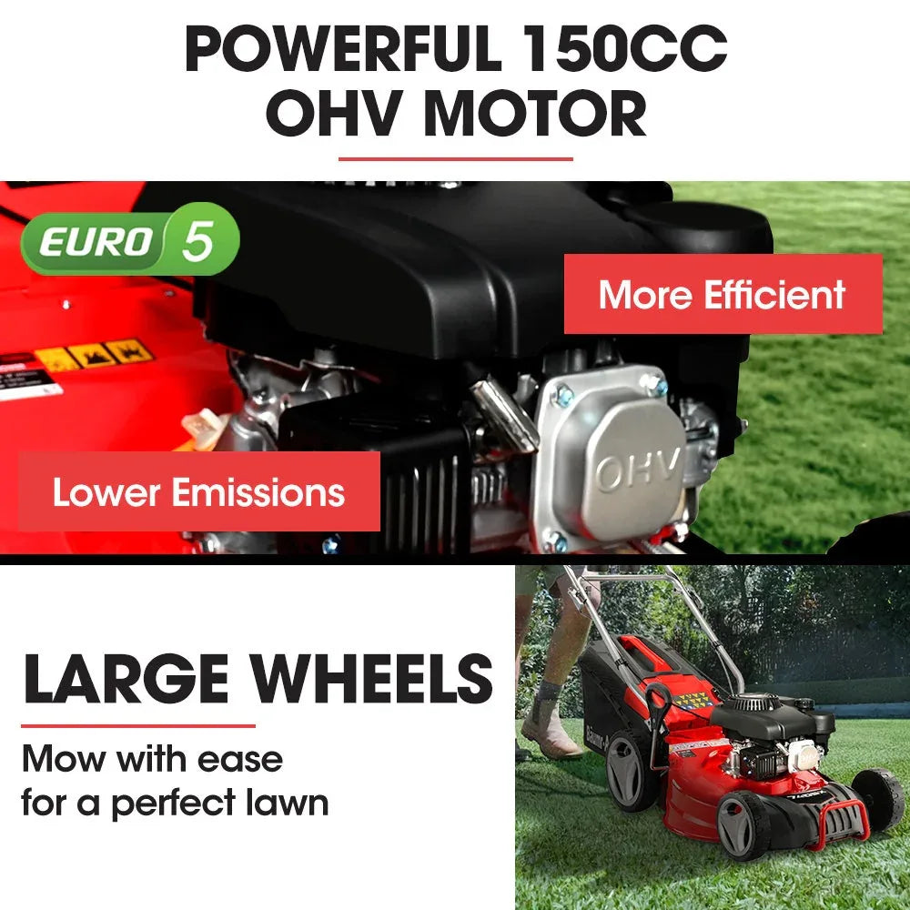 BAUMR-AG 18" 150cc Self Propelled Lawn Mower, 7 Height, Steel Deck, Cup Holders, 4-Stroke Petrol Lawnmower - 740SX - Mekamart Australia
