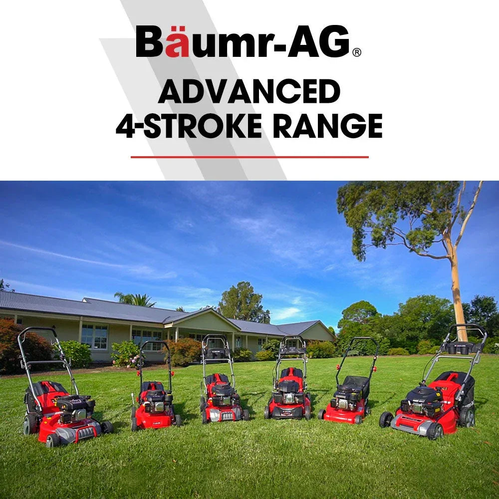 BAUMR-AG 18" 150cc Self Propelled Lawn Mower, 7 Height, Steel Deck, Cup Holders, 4-Stroke Petrol Lawnmower - 740SX - Mekamart Australia