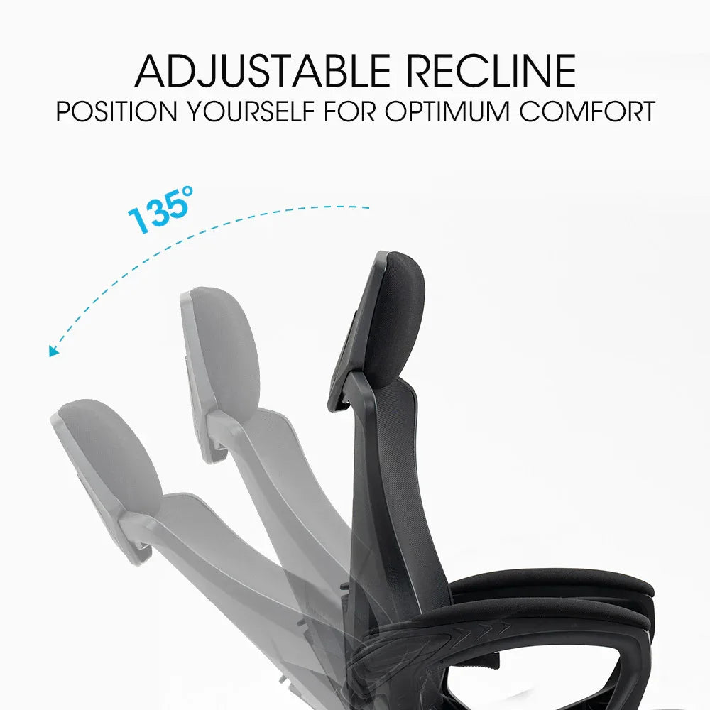 FORTIA Ergonomic Office Desk Chair, Height Adjustable Lumbar Support, Mesh Fabric, Headrest, Black - Mekamart Australia