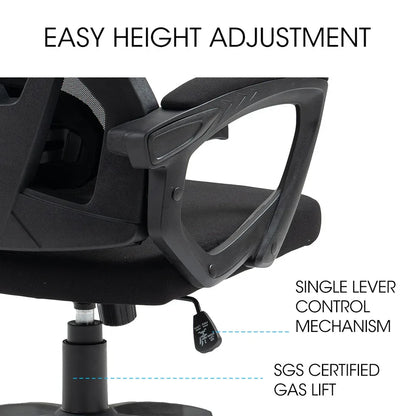 FORTIA Ergonomic Office Desk Chair, Height Adjustable Lumbar Support, Mesh Fabric, Headrest, Black - Mekamart Australia