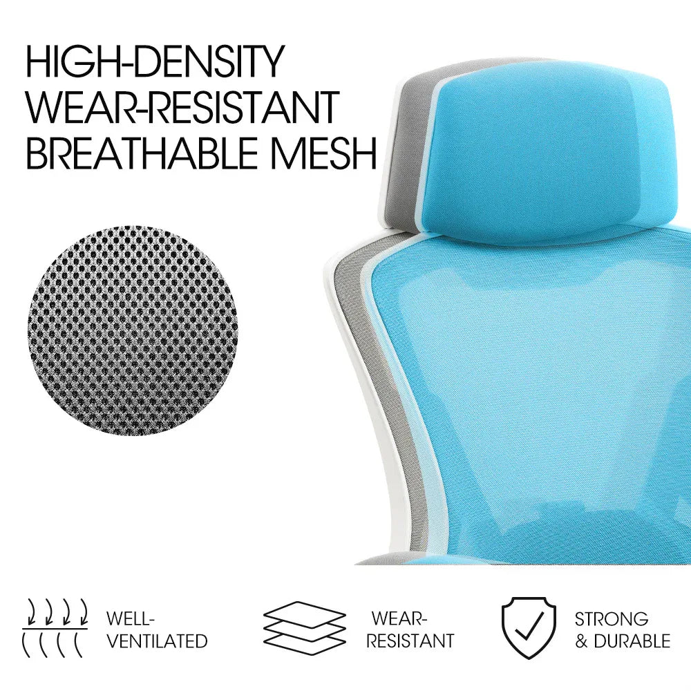 FORTIA Ergonomic Mesh Office Chair Computer Seat with Headrest Adjustable Recline, White/Grey - Mekamart Australia