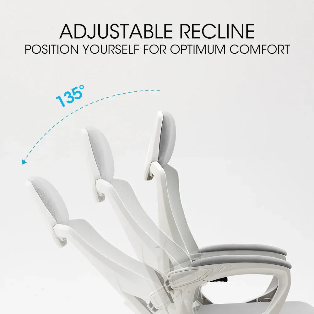 FORTIA Ergonomic Mesh Office Chair Computer Seat with Headrest Adjustable Recline, White/Grey - Mekamart Australia