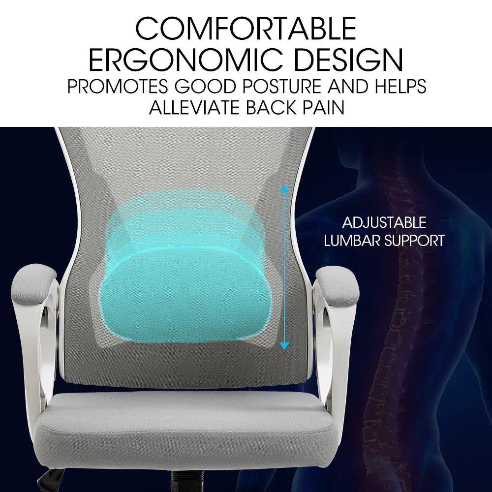 FORTIA Ergonomic Mesh Office Chair Computer Seat with Headrest Adjustable Recline, White/Grey - Mekamart Australia