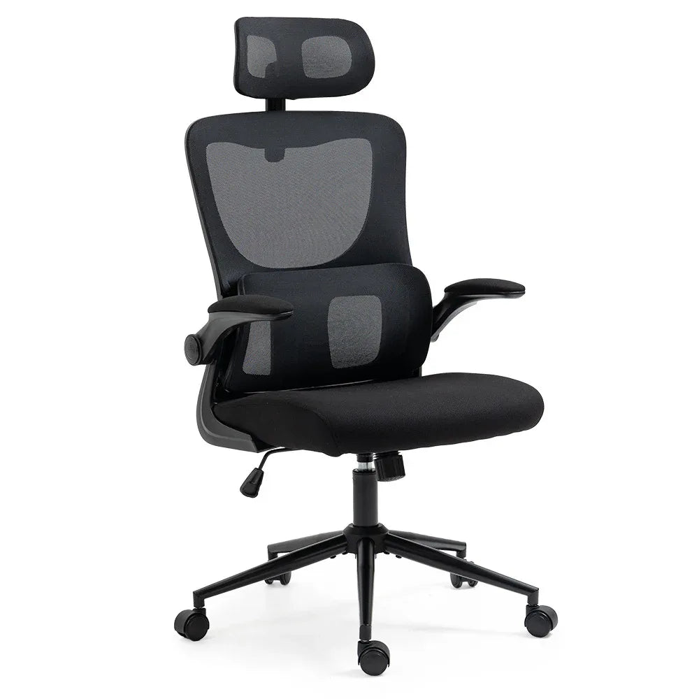 FORTIA Ergonomic Office Desk Chair, Lumbar Support, Mesh Fabric, Adjustable Headrest, Retractable Armrests, Black - Mekamart Australia