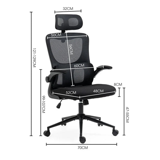 FORTIA Ergonomic Office Desk Chair, Lumbar Support, Mesh Fabric, Adjustable Headrest, Retractable Armrests, Black - Mekamart Australia