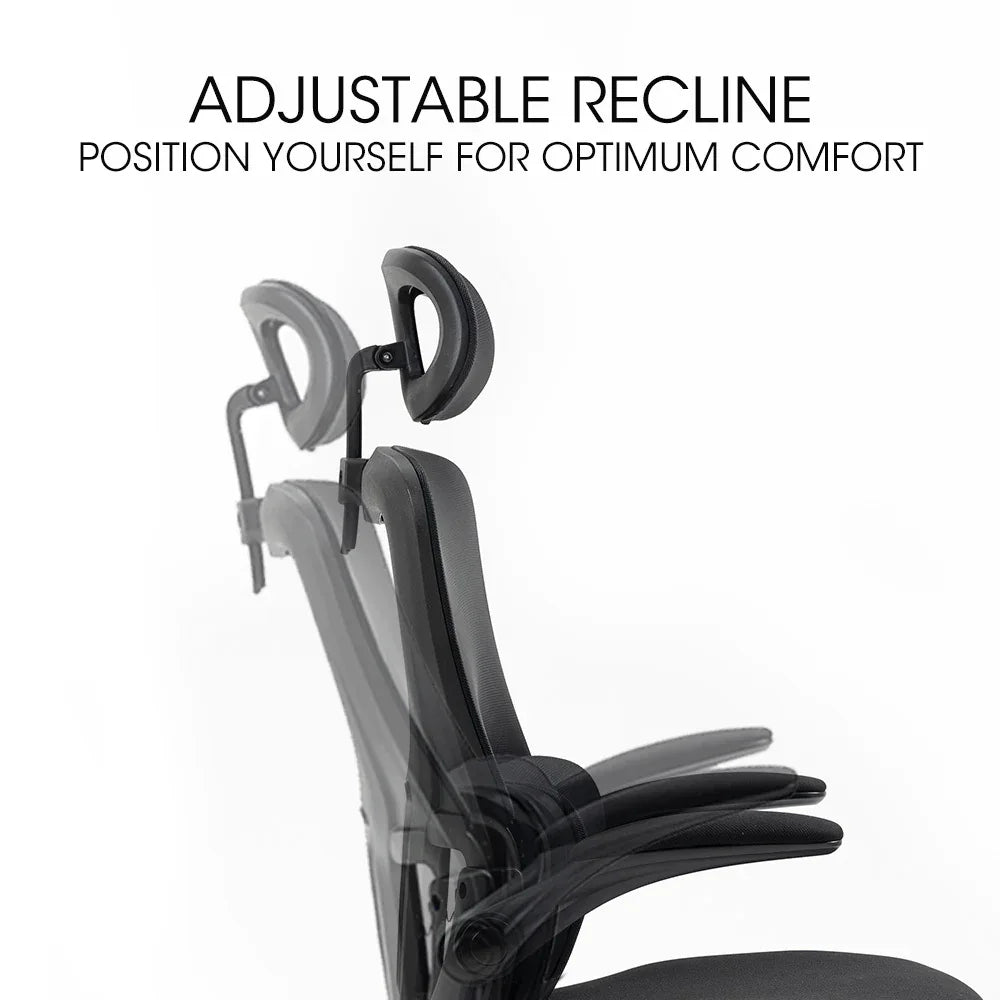 FORTIA Ergonomic Office Desk Chair, Lumbar Support, Mesh Fabric, Adjustable Headrest, Retractable Armrests, Black - Mekamart Australia