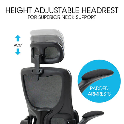 FORTIA Ergonomic Office Desk Chair, Lumbar Support, Mesh Fabric, Adjustable Headrest, Retractable Armrests, Black - Mekamart Australia