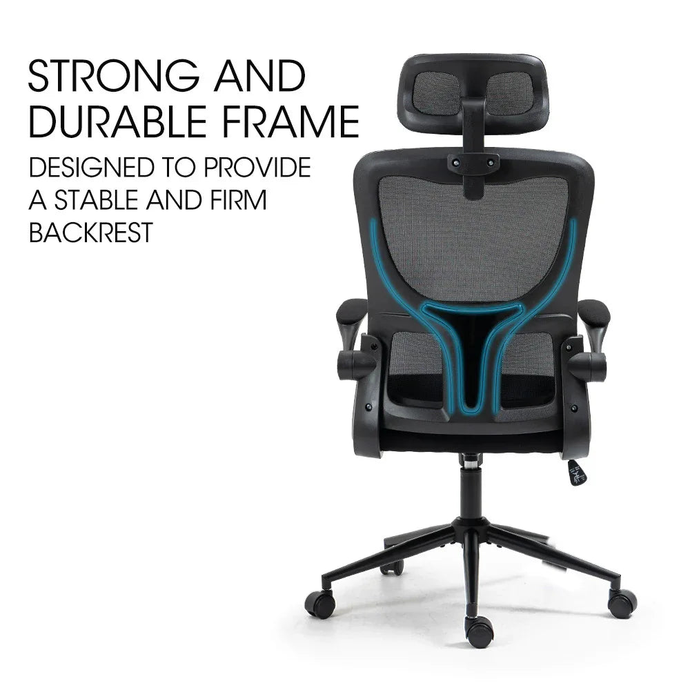 FORTIA Ergonomic Office Desk Chair, Lumbar Support, Mesh Fabric, Adjustable Headrest, Retractable Armrests, Black - Mekamart Australia