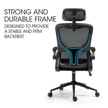 FORTIA Ergonomic Office Desk Chair, Lumbar Support, Mesh Fabric, Adjustable Headrest, Retractable Armrests, Black - Mekamart Australia