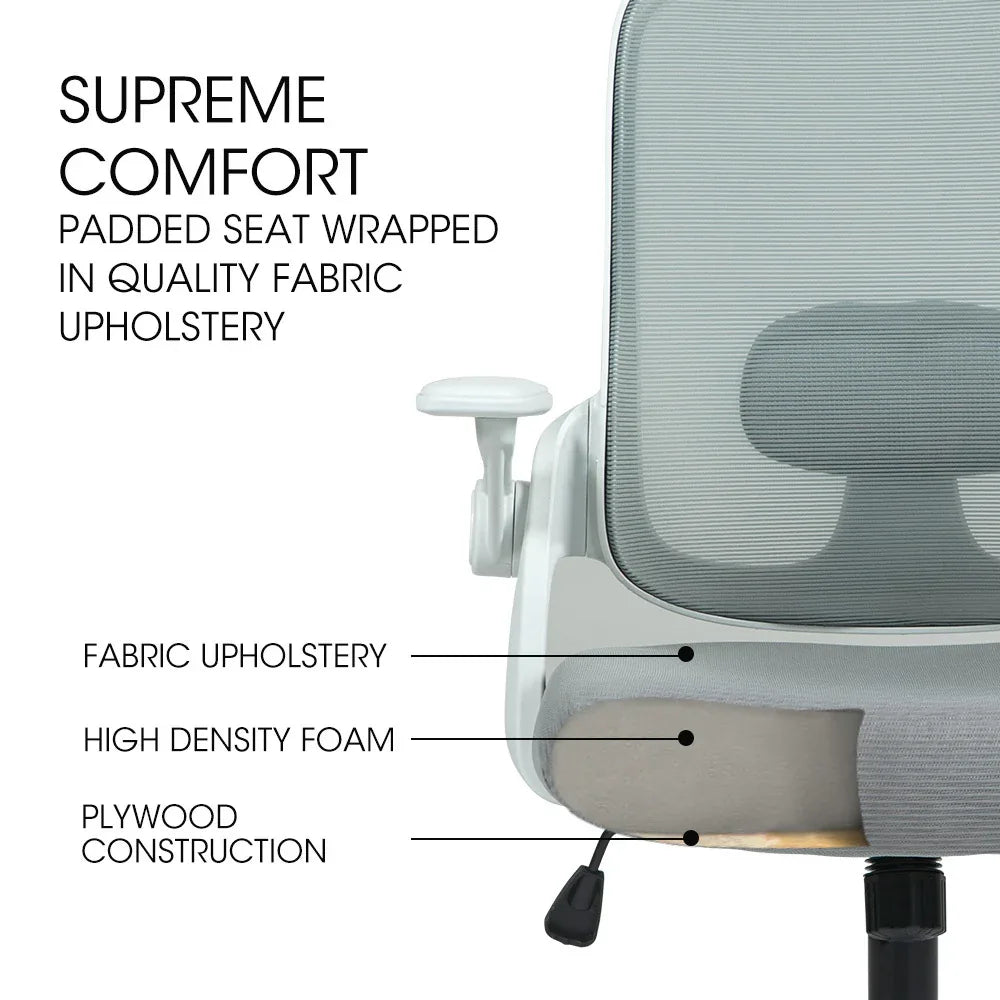 Fortia Ergonomic Office Desk Chair, Coolmesh Fabric, Adjustable Recline, Grey Mesh/White Frame - Mekamart Australia