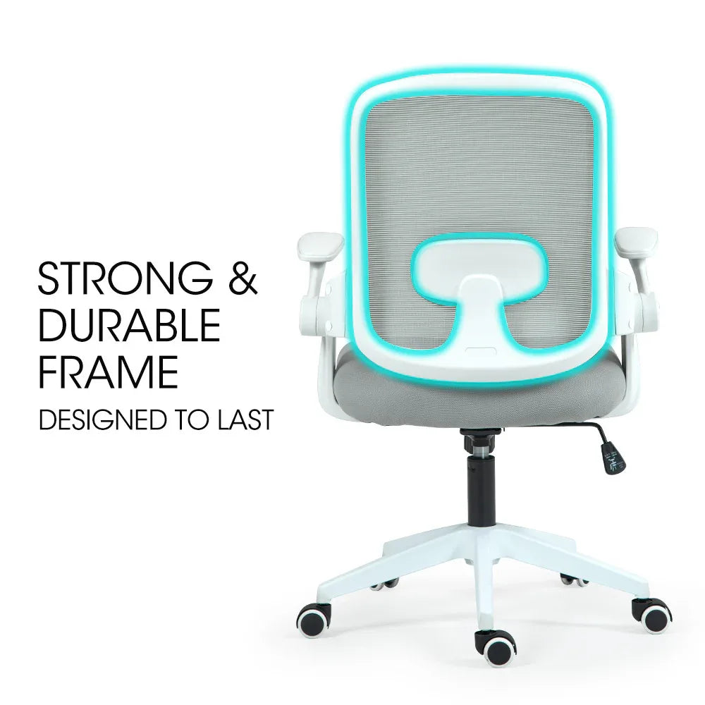 Fortia Ergonomic Office Desk Chair, Coolmesh Fabric, Adjustable Recline, Grey Mesh/White Frame - Mekamart Australia