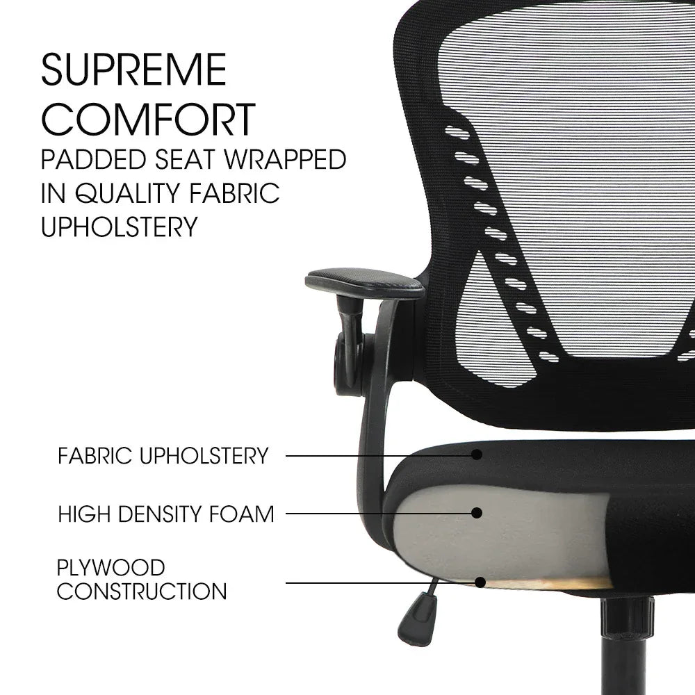 FORTIA Ergonomic Office Desk Chair, Coolmesh Fabric, Adjustable Recline, Black Mesh/Black Frame - Mekamart Australia