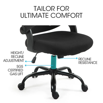 FORTIA Ergonomic Office Desk Chair, Coolmesh Fabric, Adjustable Recline, Black Mesh/Black Frame - Mekamart Australia