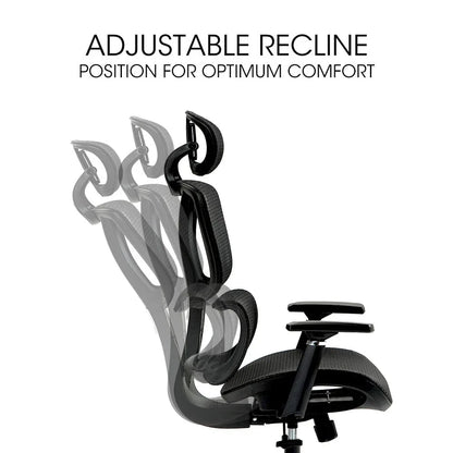 Fortia Ergonomic Office Desk Chair, Coolmesh Fabric, Adjustable Lumbar Support, Headrest, Armrest and Recline, Black Mesh/Black Frame - Mekamart Australia