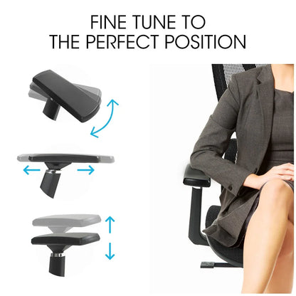 Fortia Ergonomic Office Desk Chair, Coolmesh Fabric, Adjustable Lumbar Support, Headrest, Armrest and Recline, Black Mesh/Black Frame - Mekamart Australia