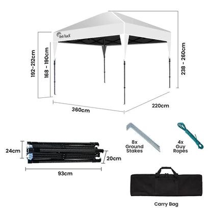 RED TRACK 3.6x2.2m Ultra Compact Folding Gazebo, Carry bag, Portable Outdoor Popup Marquee for Camping Beach, White - Mekamart Australia