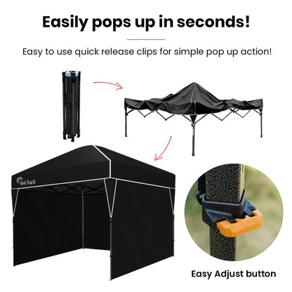 RED TRACK 3x3m Ultra Compact Folding Gazebo, Walls, Carry bag, Portable Outdoor Popup Marquee for Camping Beach, Black - Mekamart Australia