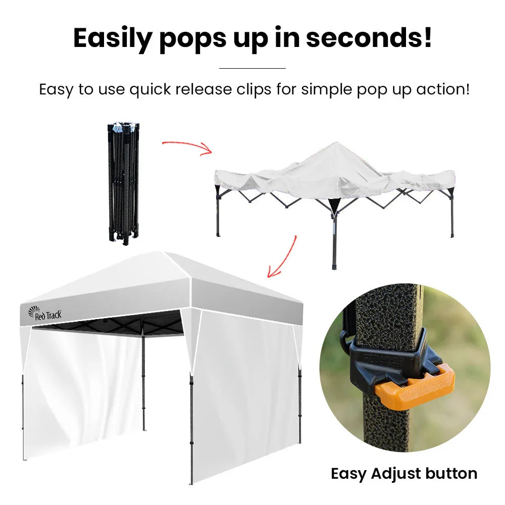 RED TRACK 3x3m Ultra Compact Folding Gazebo, Walls, Carry bag, Portable Outdoor Popup Marquee for Camping Beach, White - Mekamart Australia