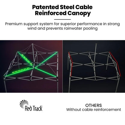 RED TRACK 3x3m Premium Pop Up Gazebo Marquee, Patented Steel Cable Canopy Support System, Wheeled Carry Bag, Side Walls, UV Block, Reinforced Frame, Blue - Mekamart Australia