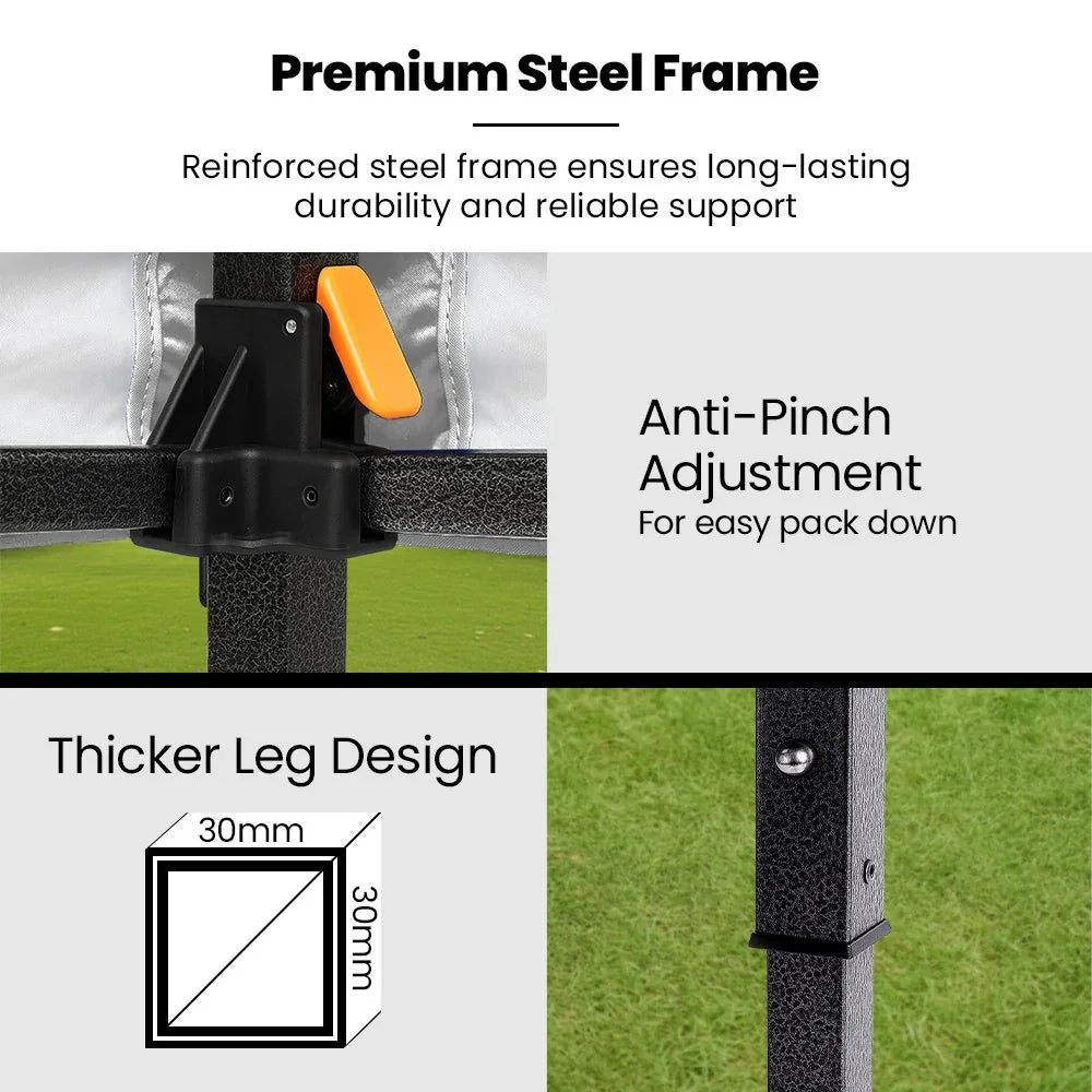 RED TRACK 3x3m Premium Pop Up Gazebo Marquee, Patented Steel Cable Canopy Support System, Wheeled Carry Bag, Side Walls, UV Block, Reinforced Frame, Blue - Mekamart Australia