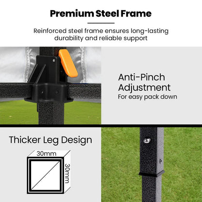 RED TRACK 3x3m Premium Pop Up Gazebo Marquee, Patented Steel Cable Canopy Support System, Wheeled Carry Bag, Side Walls, UV Block, Reinforced Frame, Blue - Mekamart Australia