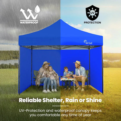 RED TRACK 3x3m Premium Pop Up Gazebo Marquee, Patented Steel Cable Canopy Support System, Wheeled Carry Bag, Side Walls, UV Block, Reinforced Frame, Blue - Mekamart Australia
