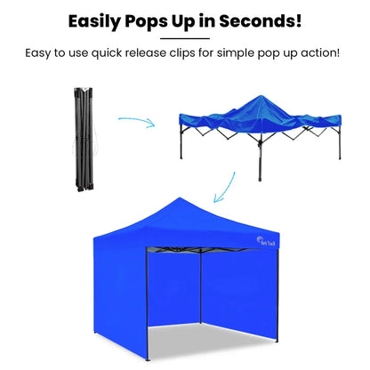 RED TRACK 3x3m Premium Pop Up Gazebo Marquee, Patented Steel Cable Canopy Support System, Wheeled Carry Bag, Side Walls, UV Block, Reinforced Frame, Blue - Mekamart Australia