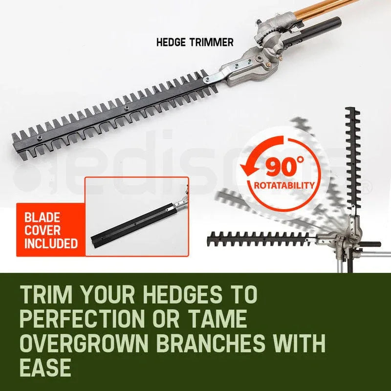 BAUMR-AG 65cc 9in1 Long Reach Garden Multi-tool, Pole Saw, Hedge & Line Trimmer, Brush Cutter, 12" Tree Trimming Pruning Chainsaw Bar, 2 Extension Shafts - Mekamart Australia