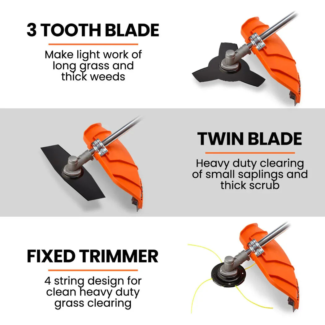 MTM 62cc 7in1 Brush Cutter Garden Multi-Tool , Pole Hedge & Line Trimmer, Bullhorn Handle, 12" Tree Trimming Pruning - Mekamart Australia