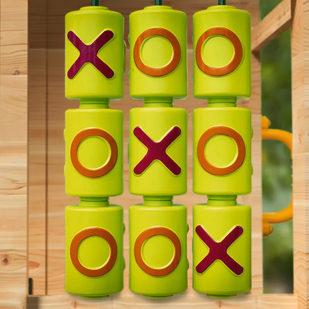 ROVO KIDS Wooden Tower Cubby House with Slide, Sandpit, Climbing Wall, Noughts & Crosses, Natural Colour - Mekamart Australia