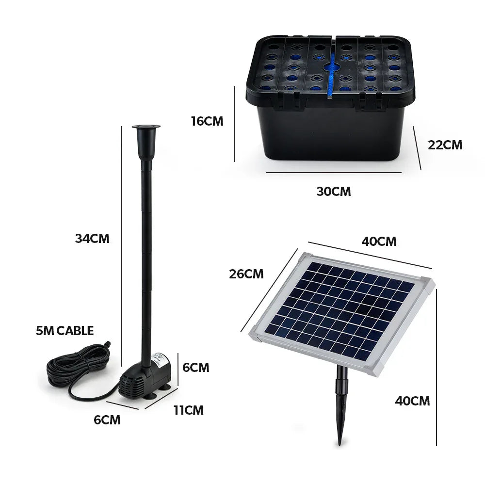 PROTEGE 10W Solar Powered Water Fountain Pump Pond Kit with Eco Filter Box - Mekamart Australia