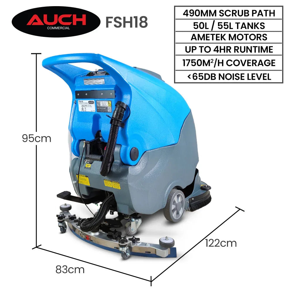 Auch FSH18 Floor Scrubber & Dryer, 490mm, Battery Powered, Walk Behind, Multi-purpose Commercial Grade Machine - Mekamart Australia