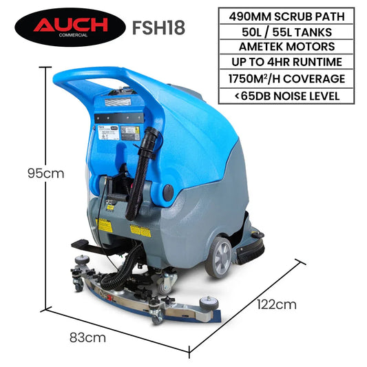 Auch FSH18 Floor Scrubber & Dryer, 490mm, Battery Powered, Walk Behind, Multi-purpose Commercial Grade Machine - Mekamart Australia