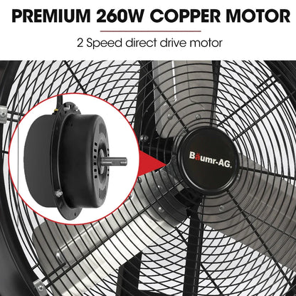 BAUMR-AG 24" 610mm 260W Industrial Mobile Floor Drum Fan, Tilting, Large, Commercial, Heavy-duty Frame, EESS Certified - Mekamart Australia