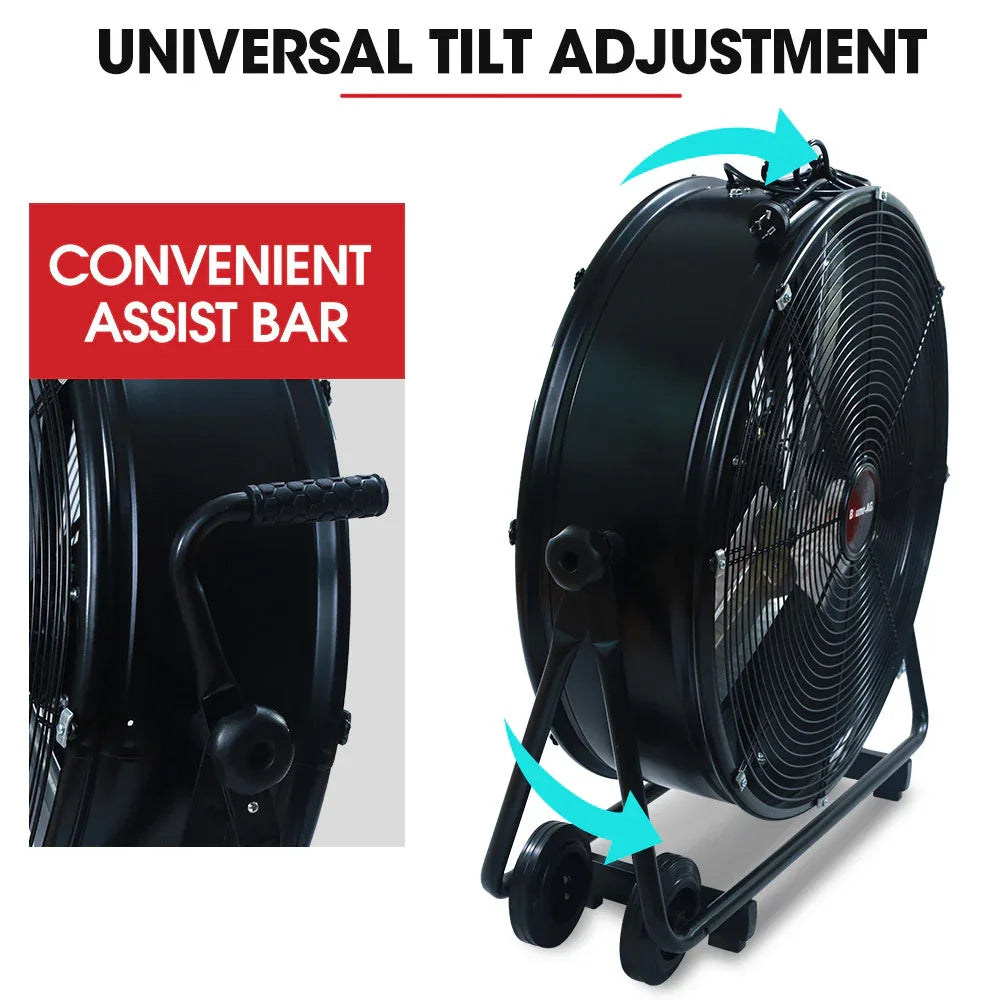 BAUMR-AG 24" 610mm 260W Industrial Mobile Floor Drum Fan, Tilting, Large, Commercial, Heavy-duty Frame, EESS Certified - Mekamart Australia