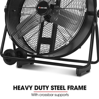 BAUMR-AG 24" 610mm 260W Industrial Mobile Floor Drum Fan, Tilting, Large, Commercial, Heavy-duty Frame, EESS Certified - Mekamart Australia
